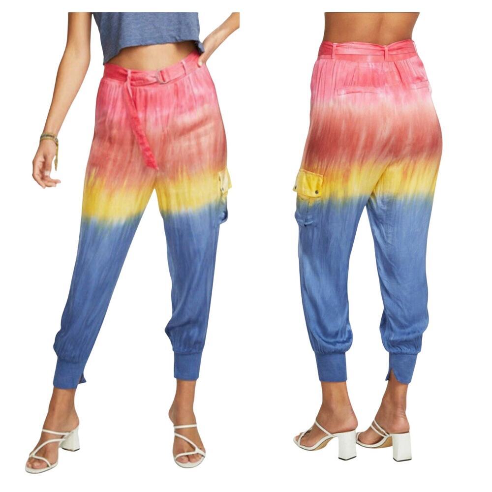 New CHASER Chaser Silky Basics Prism Dye Rainbow Belted Cuffed Cargo Pant Size S